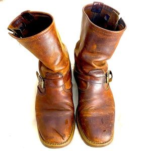 FULL LEATHER SQUARE TOE BUCKLE COWBOY BOOTS